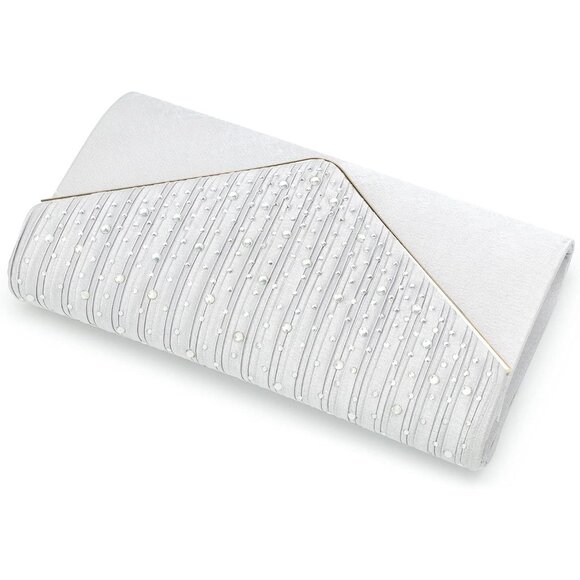 ⚡ Women's Evening Rhinestones Envelope Style Chain Strap Silver Clutch Handbag - Picture 4 of 6